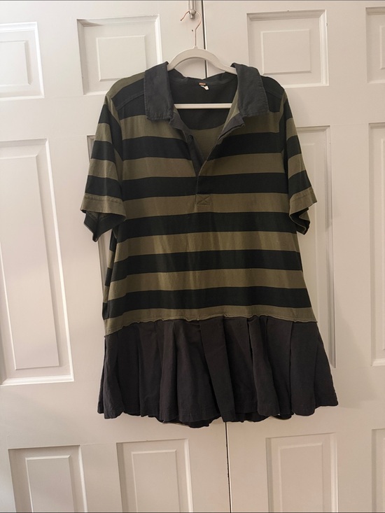 Free People Dresses & Skirts - Free people Olive Green and Black Striped Polo Dress